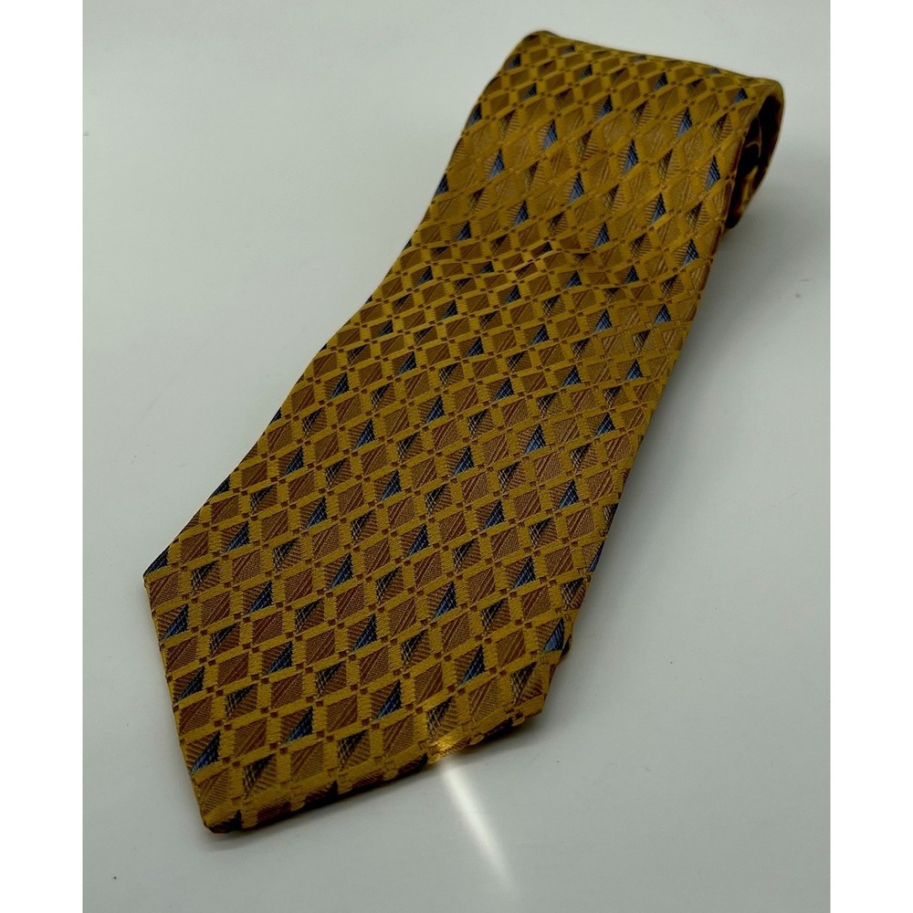 XMI Nordstrom Handmade Luxury 100% Silk Neck Tie Yellow Gold Pattern Made in USA